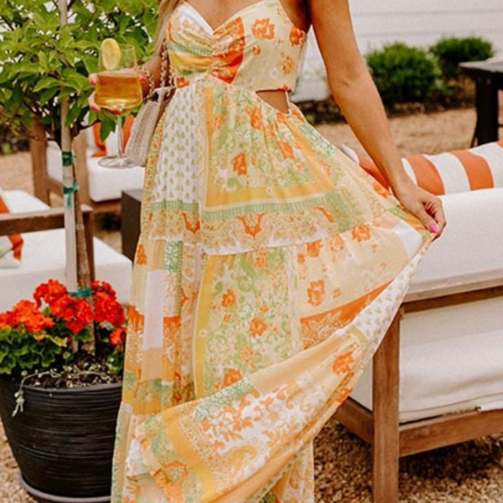Impressions Floral Maxi Dress - Orange, Green, White